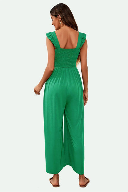 Frill Detail Strappy Jumpsuit In Green