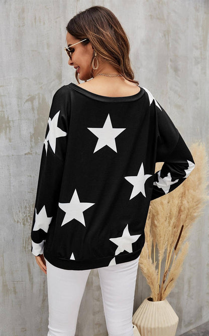 Oversized Star Print Top In Black