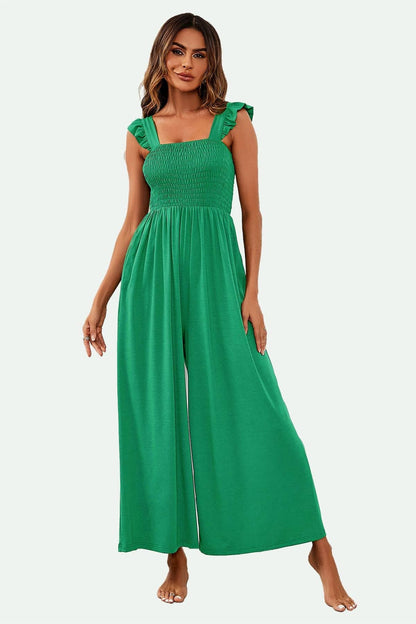 Frill Detail Strappy Jumpsuit In Green