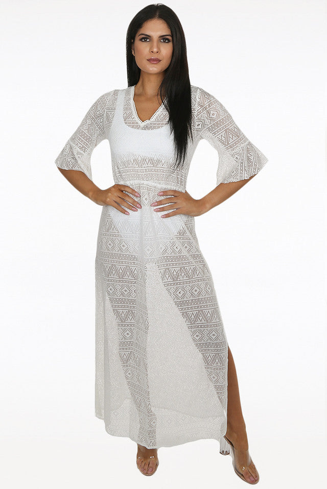 Crochet Lace Overlay Maxi Dress