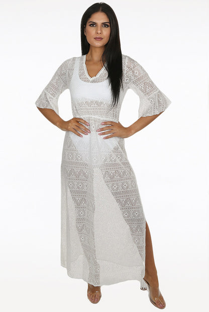 Crochet Lace Overlay Maxi Dress