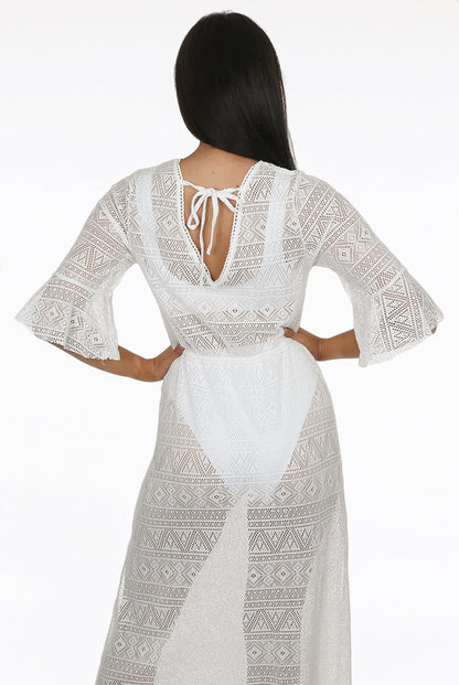 Crochet Lace Overlay Maxi Dress