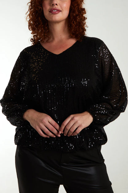 Curve Sequin Batwing Blouse