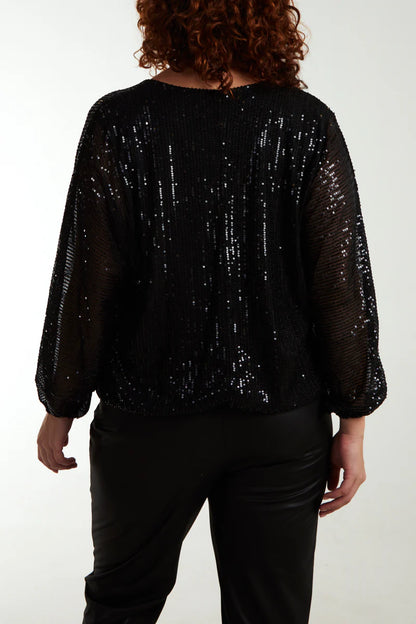 Curve Sequin Batwing Blouse