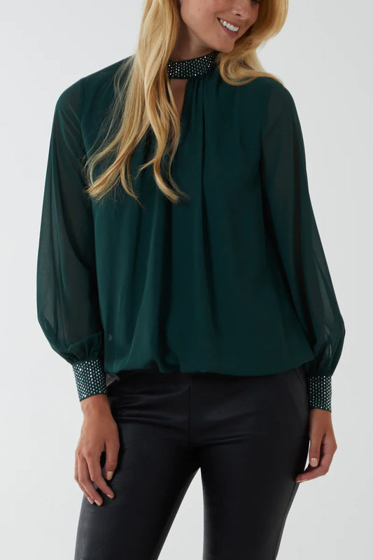 Diamante Cuff Green Top