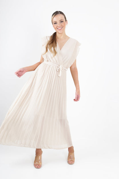 Italian Frill Sleeve Pleated Dress