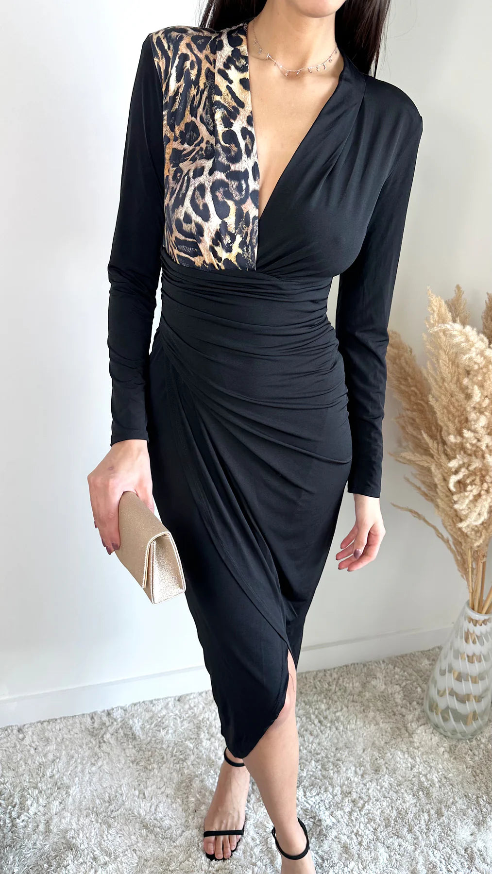 Leopard Wrap Midi Dress