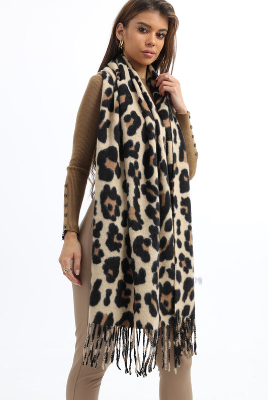 Leopard Print Wood Blend Scarf