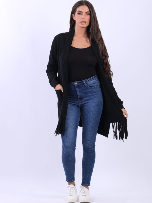 Open Front Water Fall Fringe Cardigan