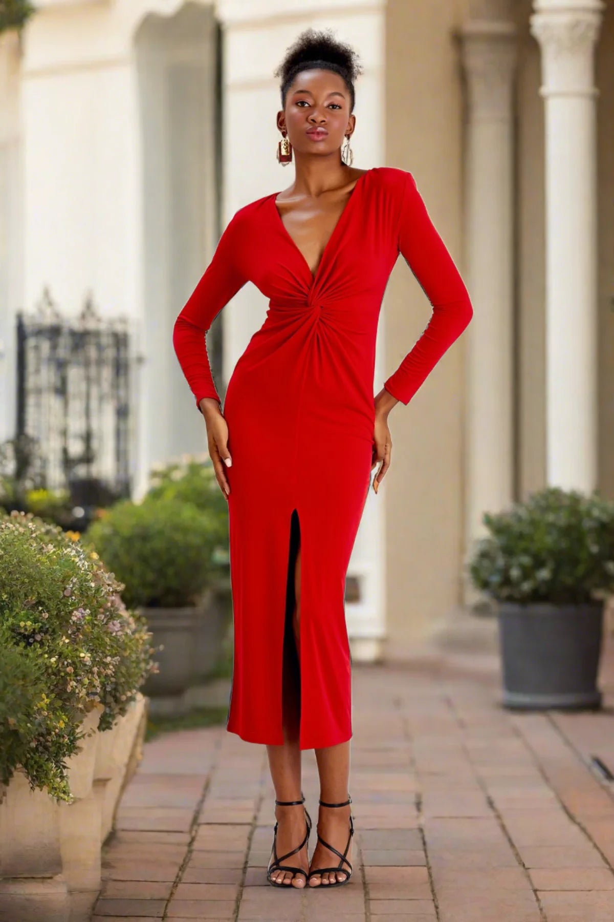 Long Sleeve Twist Maxi Dress in Red