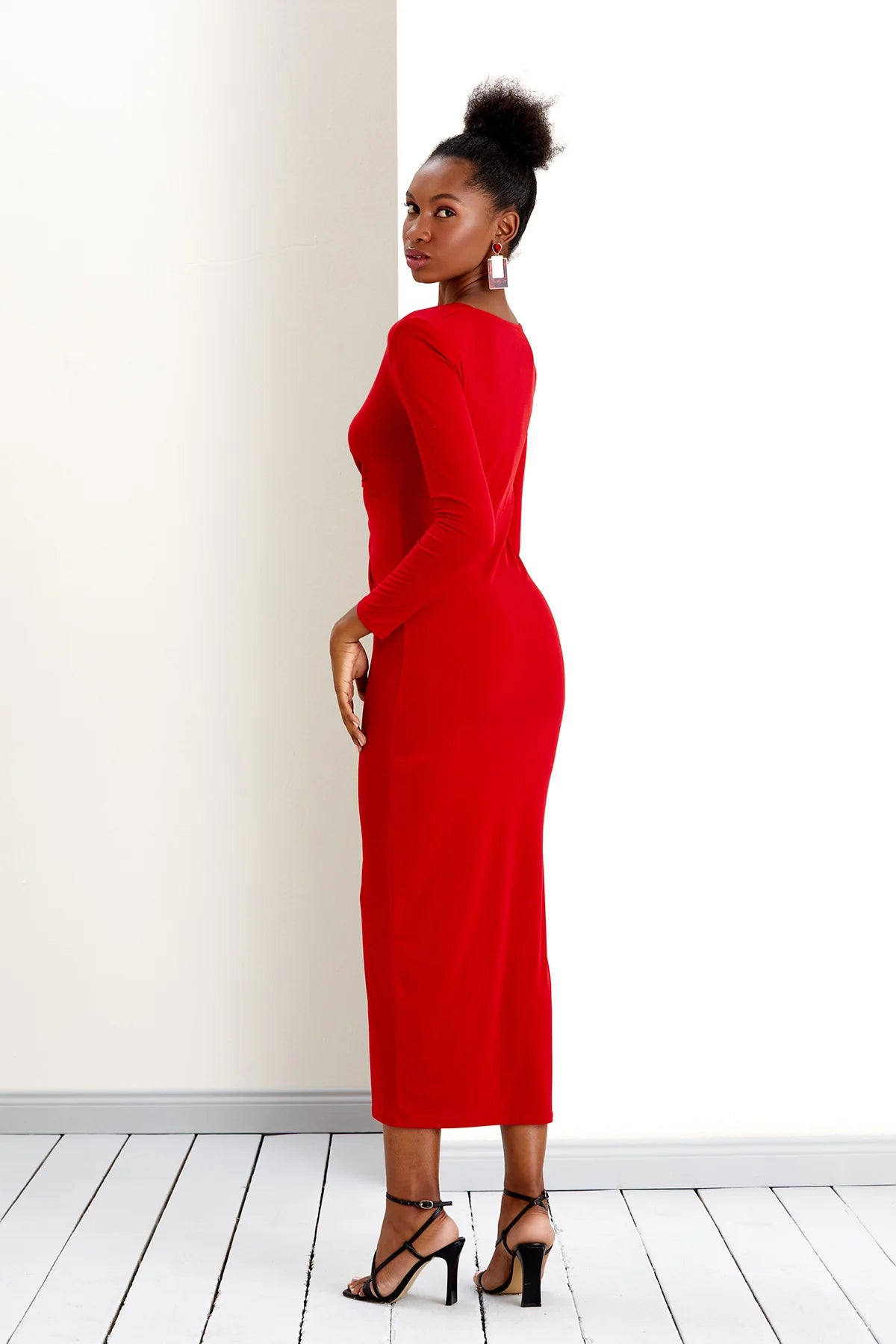 Long Sleeve Twist Maxi Dress in Red