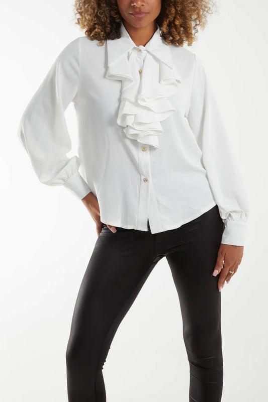 Ruffled Trim Flounce Sleeve Shirt