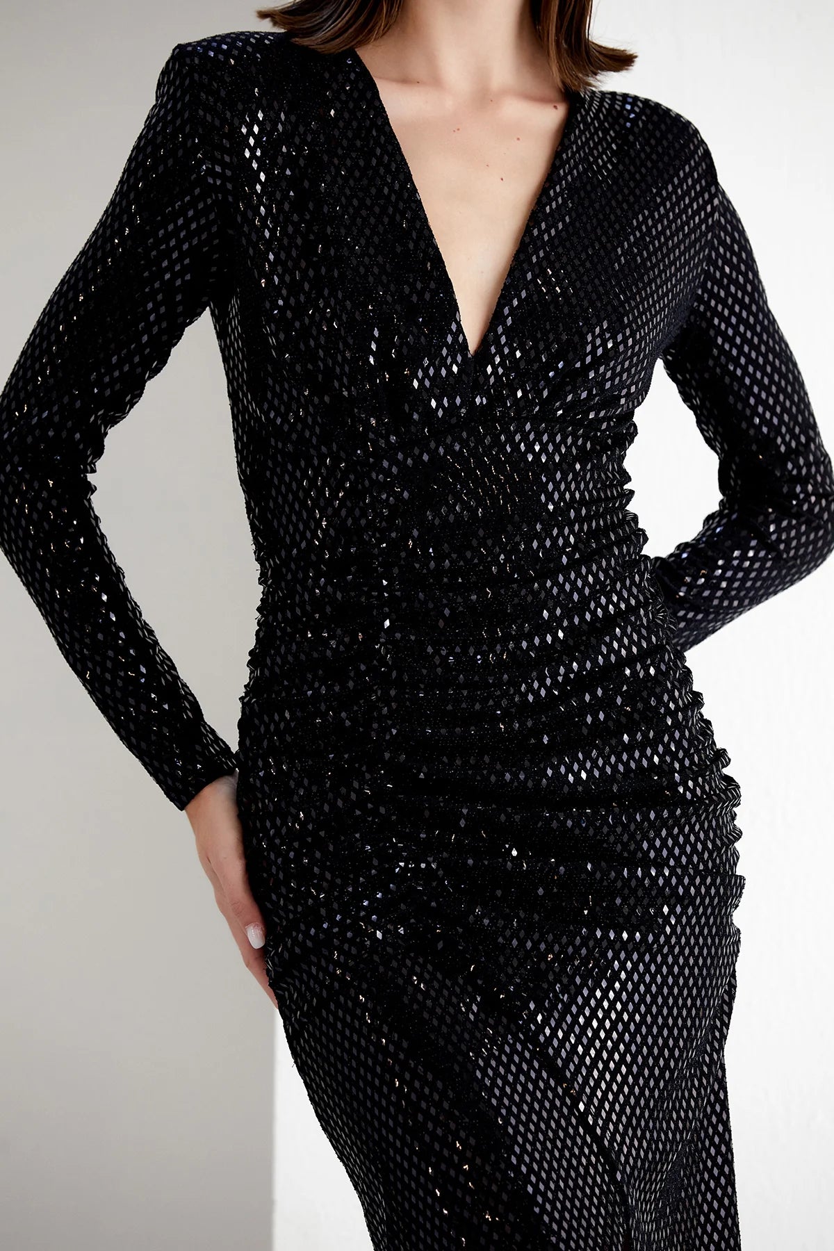 Sequin Wrap midi Dress with front slit