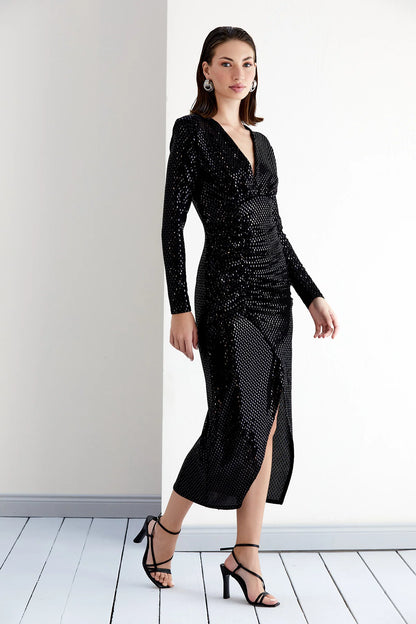 Sequin Wrap midi Dress with front slit