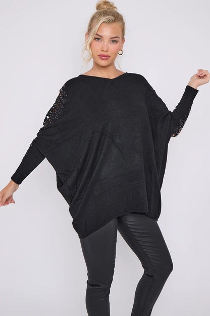 Sleeve Embelished Mesh Jumper