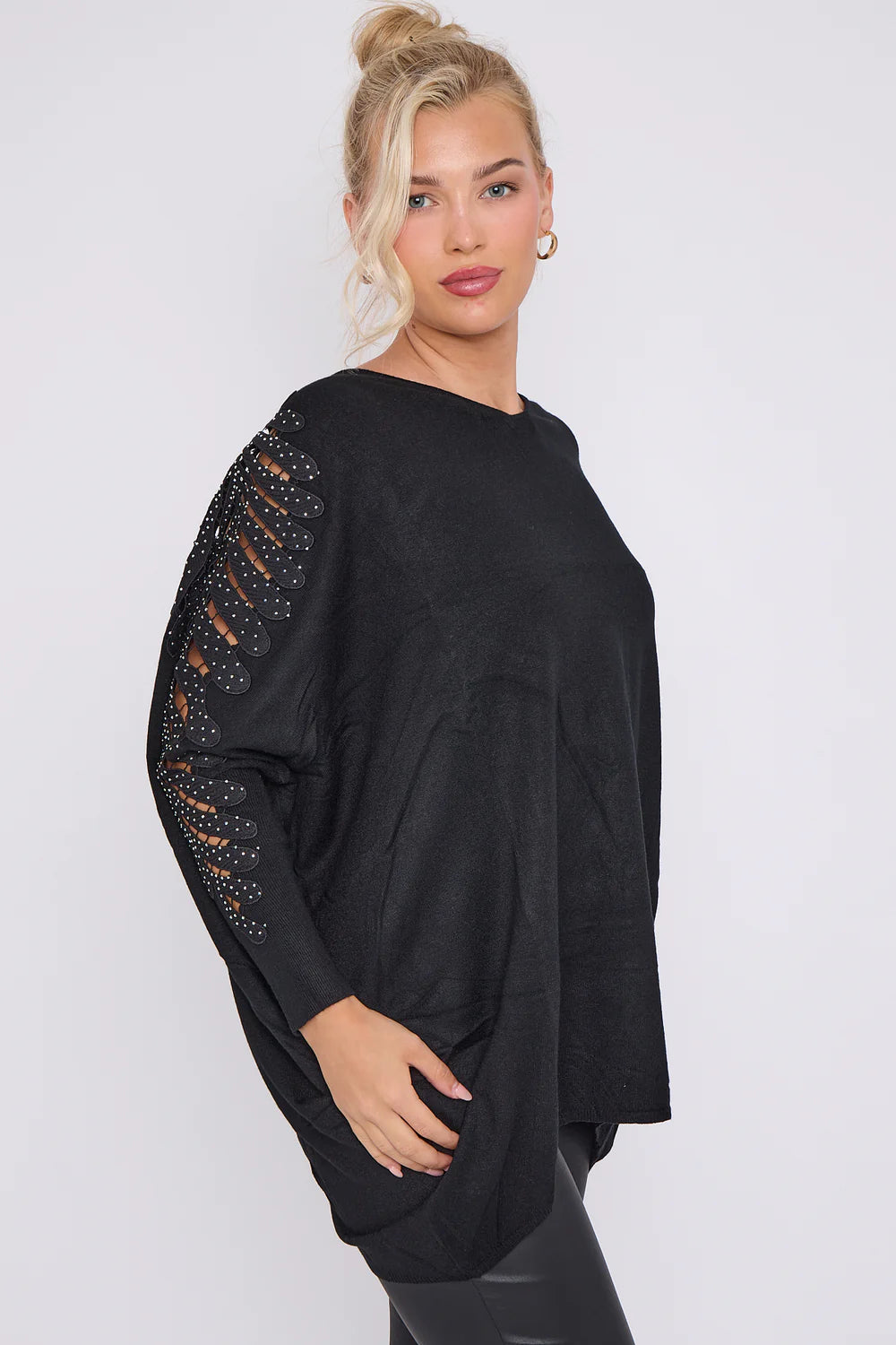 Sleeve Embelished Mesh Jumper