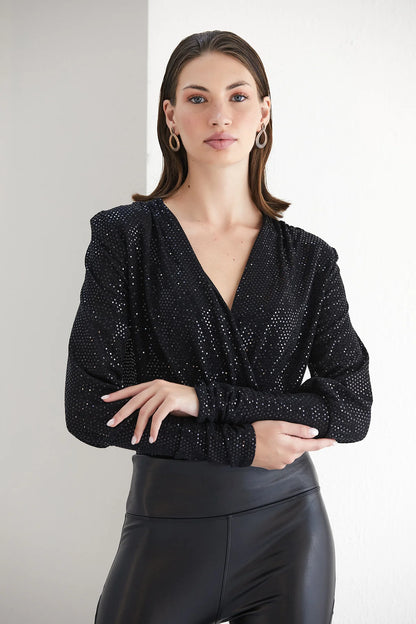 Sparkle Black Long Sleeve Bodysuit