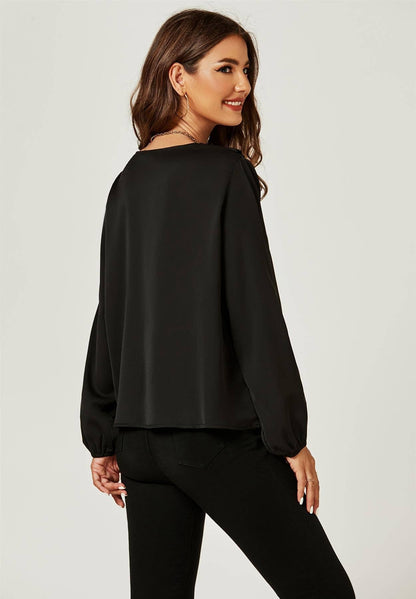 Lace Frill Detail Blouse Top In Black