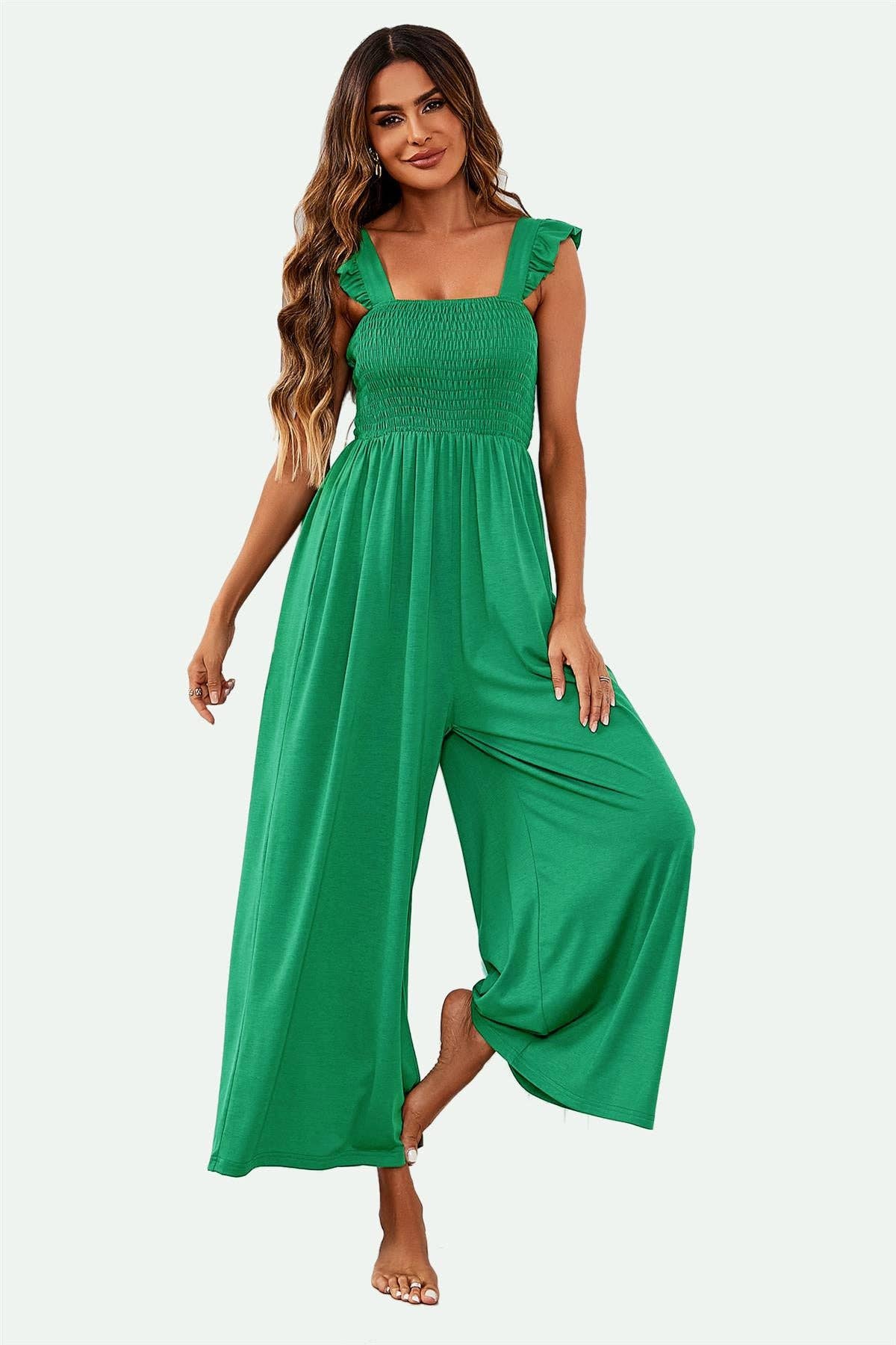 Frill Detail Strappy Jumpsuit In Green